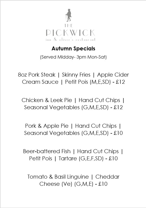 Pickwick £10 & £12 Lunch Specials – The Pickwick Inn